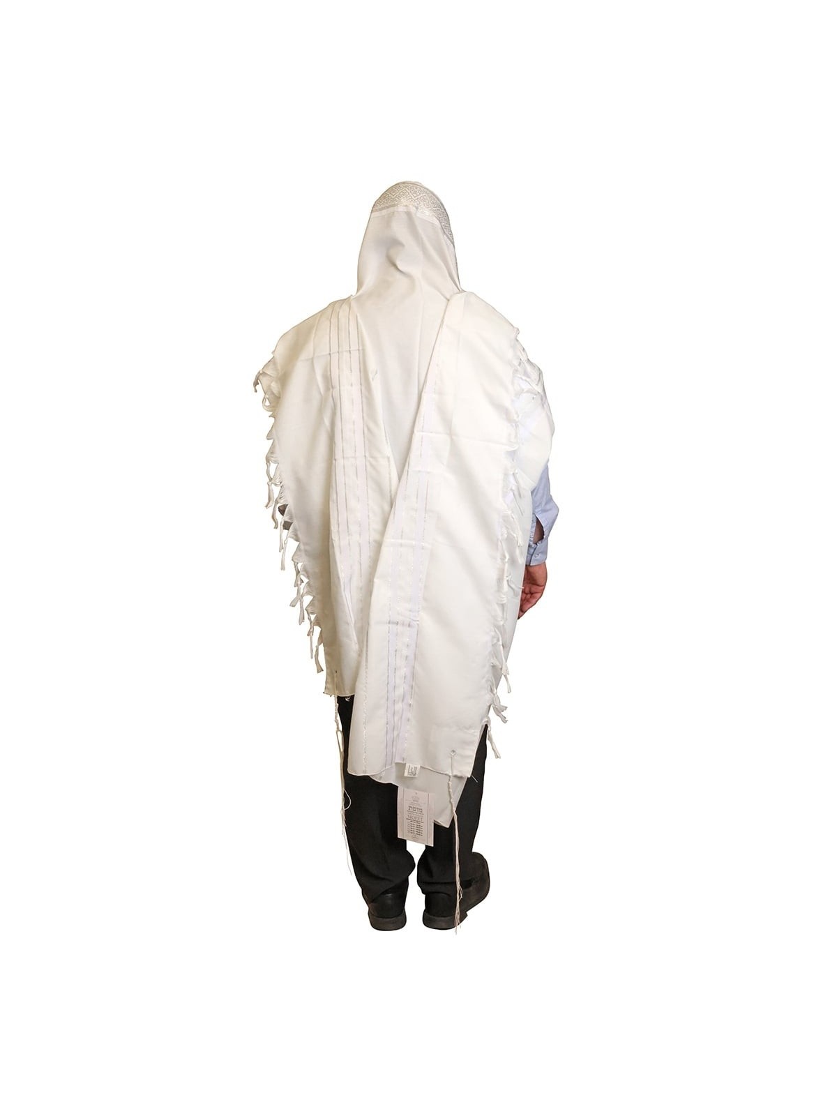 White Acrylic Tallit (Prayer Shawl) with Silver Stripes and Baroque-Pa